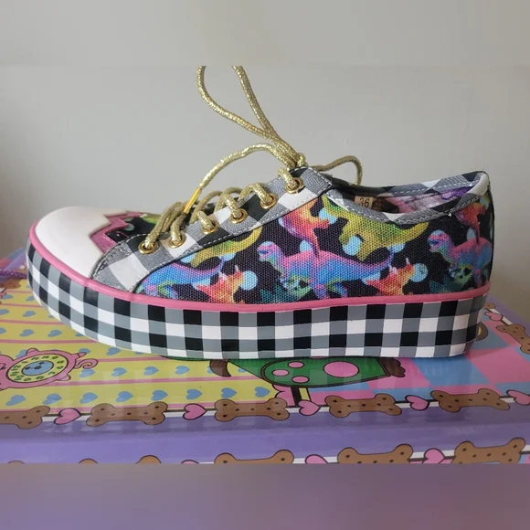 Irregular Choice Gingham Surprise Dino Sneakers, VGUC, Size 36 - Picture 6 of 12